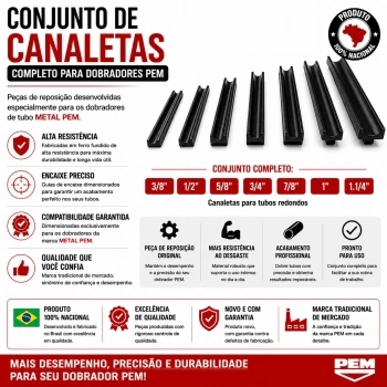 Dobrador de Tubos - Kit De Canaletas Redondas 3/8″ Até 1.1/4″